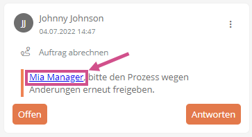 Verlinkung in einer Erwähnung in einem Kommentar